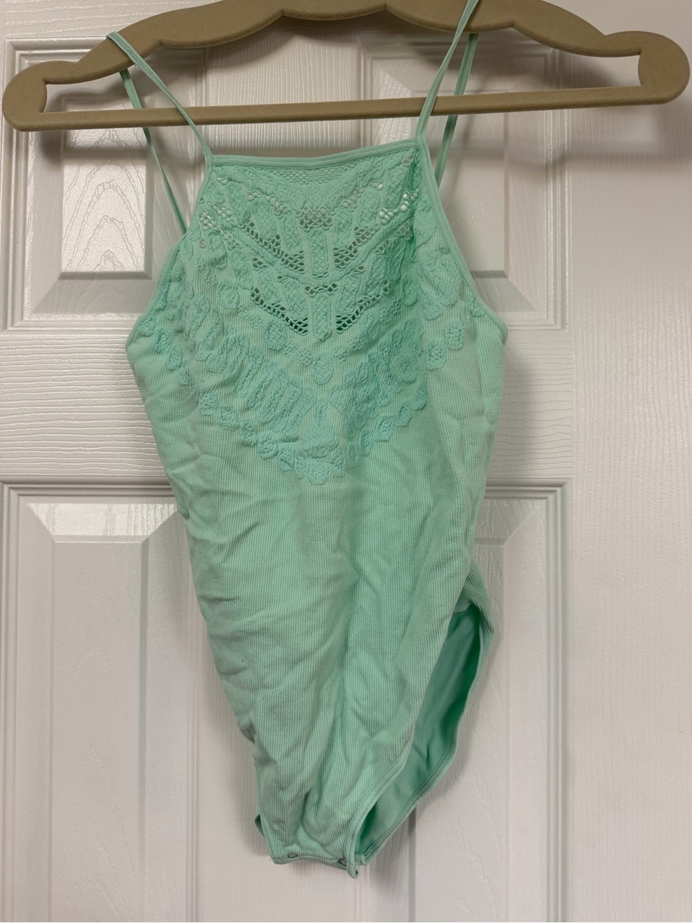 Free People Mint Green Lace-Front Bodysuit
